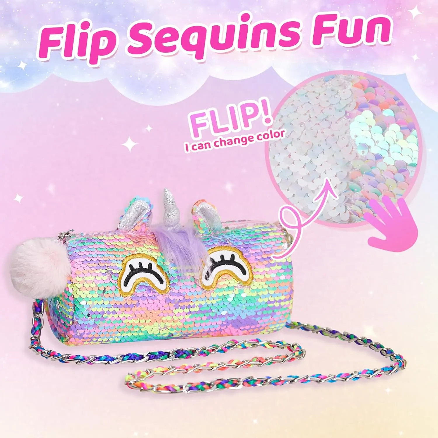 Unicorn Purse Pops Sequin Unicorn Toys Plush Animal Shaped Purse, Kids Fashion Handbags