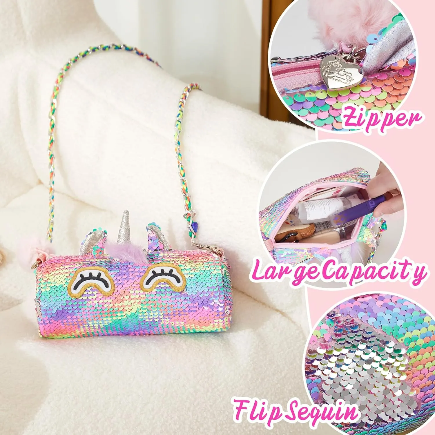 Unicorn Purse Pops Sequin Unicorn Toys Plush Animal Shaped Purse, Kids Fashion Handbags