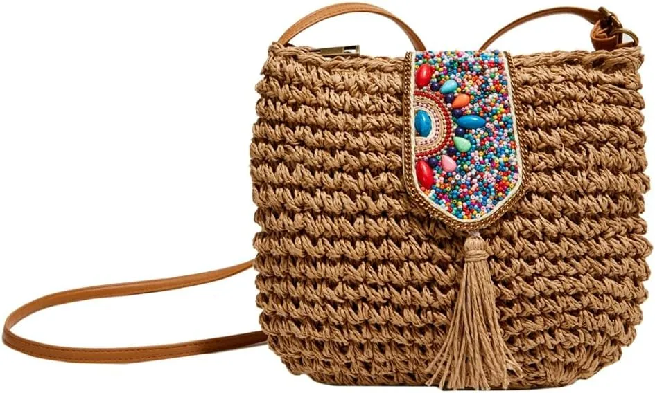 Unique Woven Cross Body Bag Straw Seaside Holiday Shoulder Purse Summer Outdoor Travel Handbag for Women 2025
