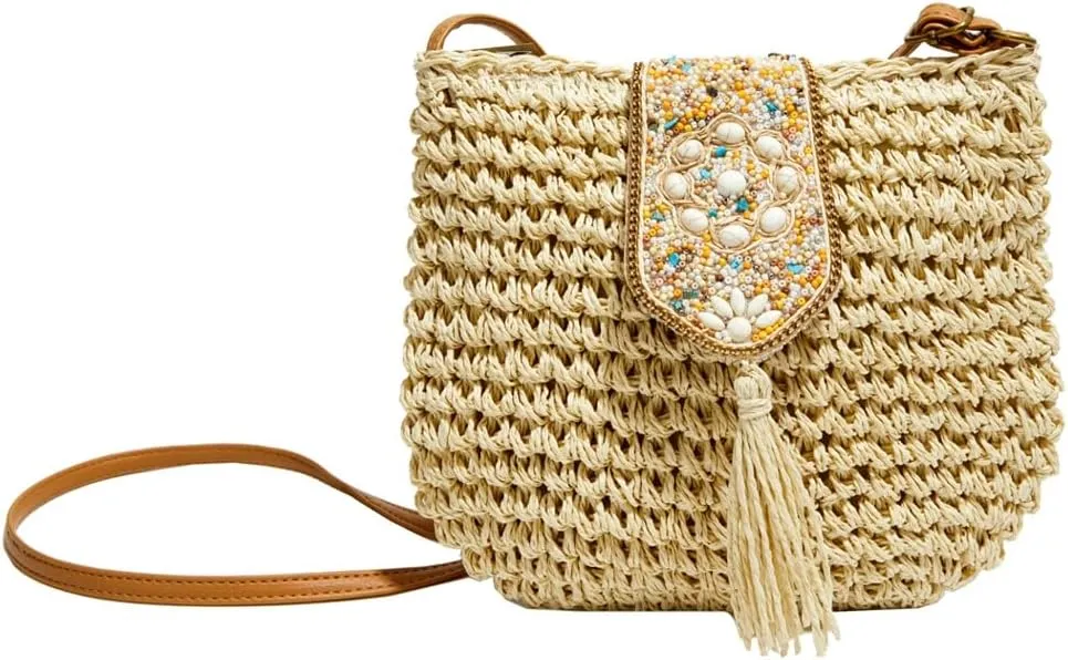 Unique Woven Cross Body Bag Straw Seaside Holiday Shoulder Purse Summer Outdoor Travel Handbag for Women 2025