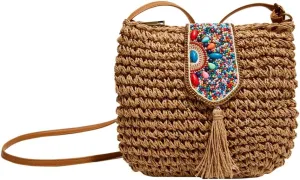 Unique Woven Cross Body Bag Straw Seaside Holiday Shoulder Purse Summer Outdoor Travel Handbag for Women 2025