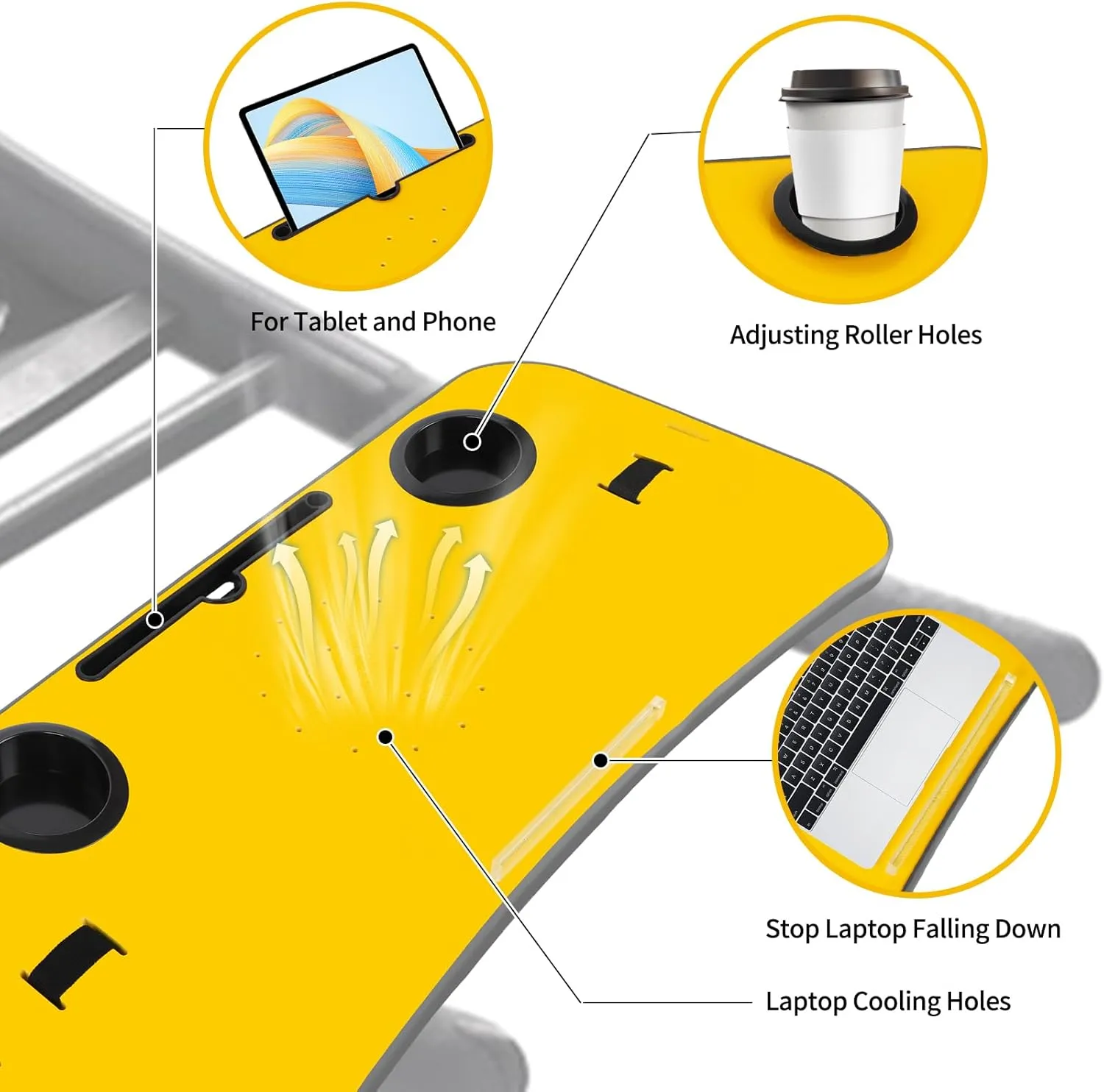 Universal Treadmill Desk Attachment Laptop Holder Ergonomic Platform Tray with Cup Tablet Holder Cooling Holes Provide Good Ventilation, Laptop Stand for Treadmill (Yellow)