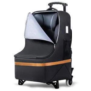 Upgraded Car Seat Travel Bag with Wheels, Car Seat Bags for Air Travel, Car Seat Storage Bag with Foldable Trolley, Padded Car Seats Backpack for Airplane, Airport Gate Check, Black