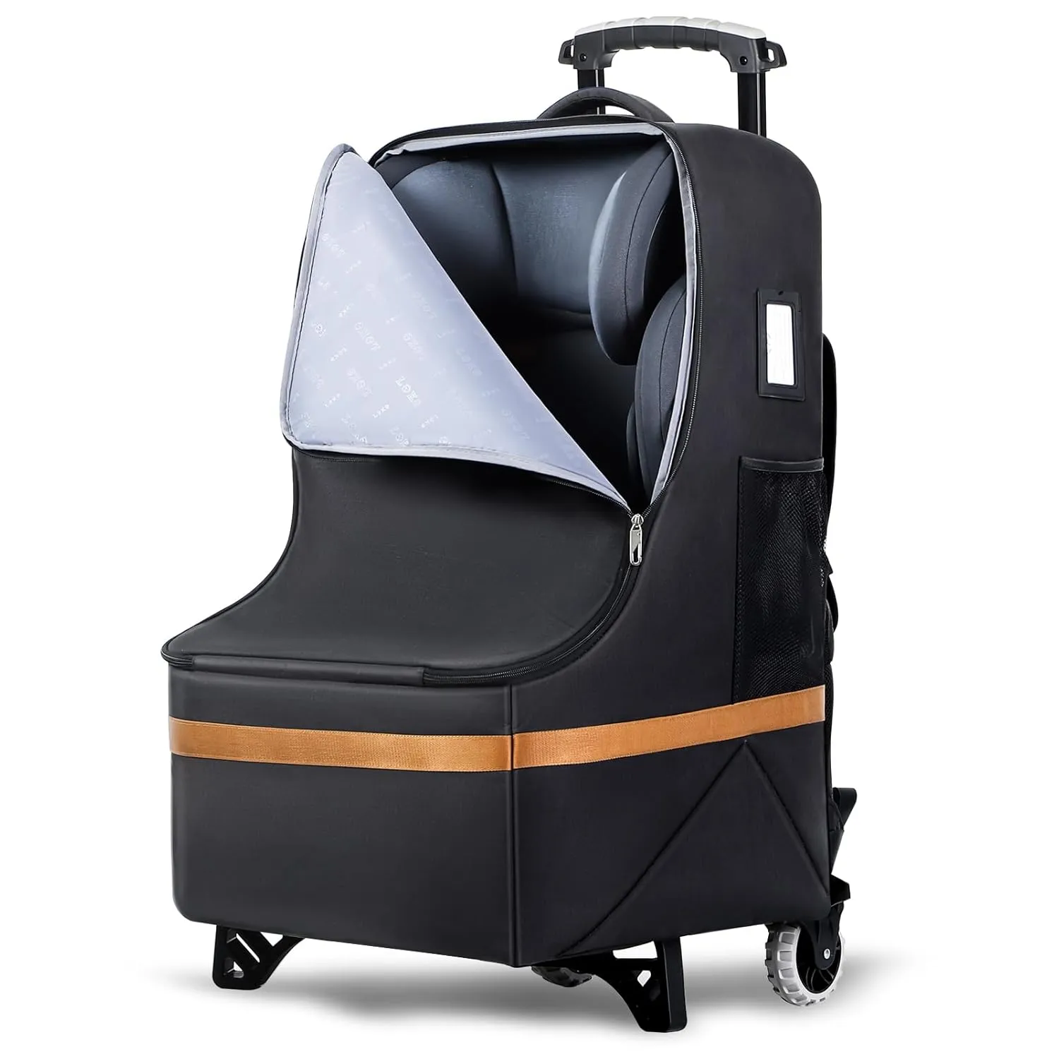 Upgraded Car Seat Travel Bag with Wheels, Car Seat Bags for Air Travel, Car Seat Storage Bag with Foldable Trolley, Padded Car Seats Backpack for Airplane, Airport Gate Check, Black