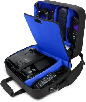 USA Gear Projector Carrying Case, Customizable Scratch Resistant Interior, HDMI Projector Bag Compatible with Epson, Benq and More Bluetooth (15 x 12 x 3 inches) - Blue