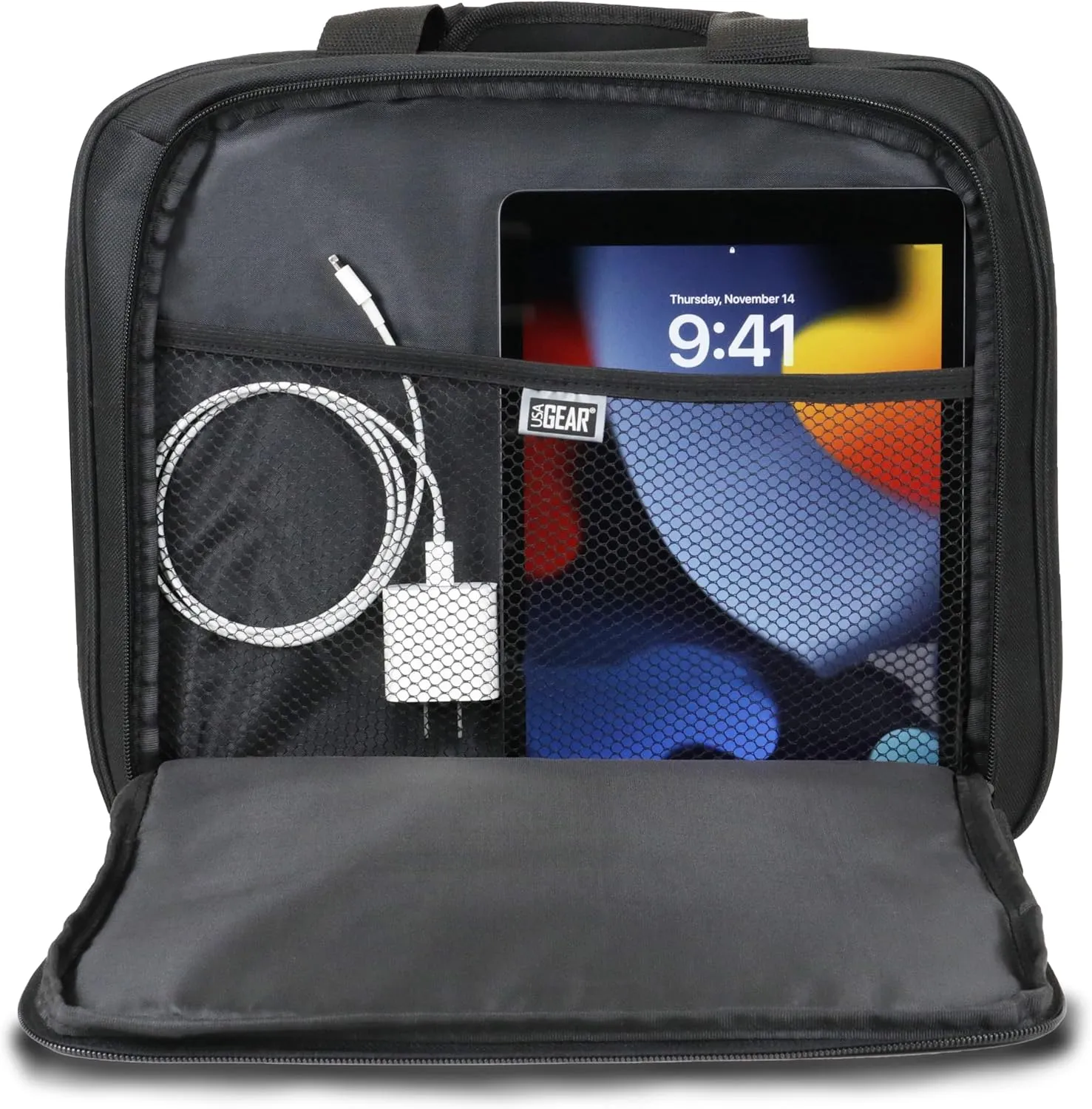USA Gear Projector Carrying Case, Customizable Scratch Resistant Interior, HDMI Projector Bag Compatible with Epson, Benq and More Bluetooth (15 x 12 x 3 inches) - Blue