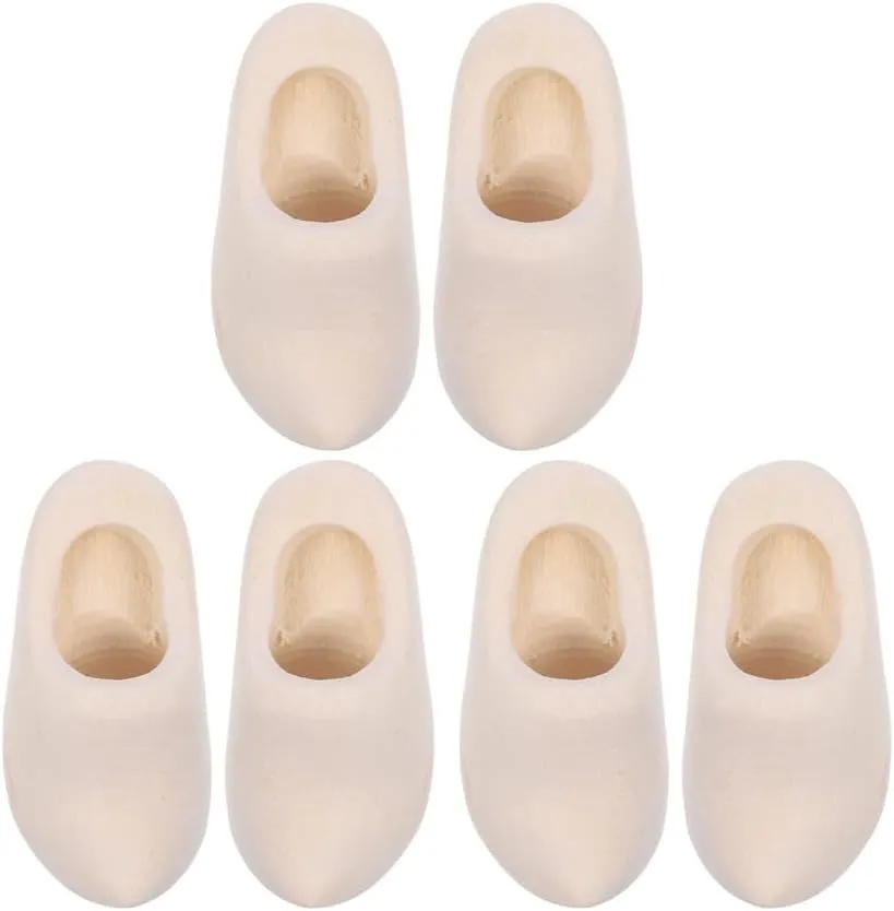 Vaguelly 3pairs Miniature Dutch Wooden Shoes Unfinished Wood Dollhouse Accessories Decorative Crafting Supplies for DIY Doll House Projects