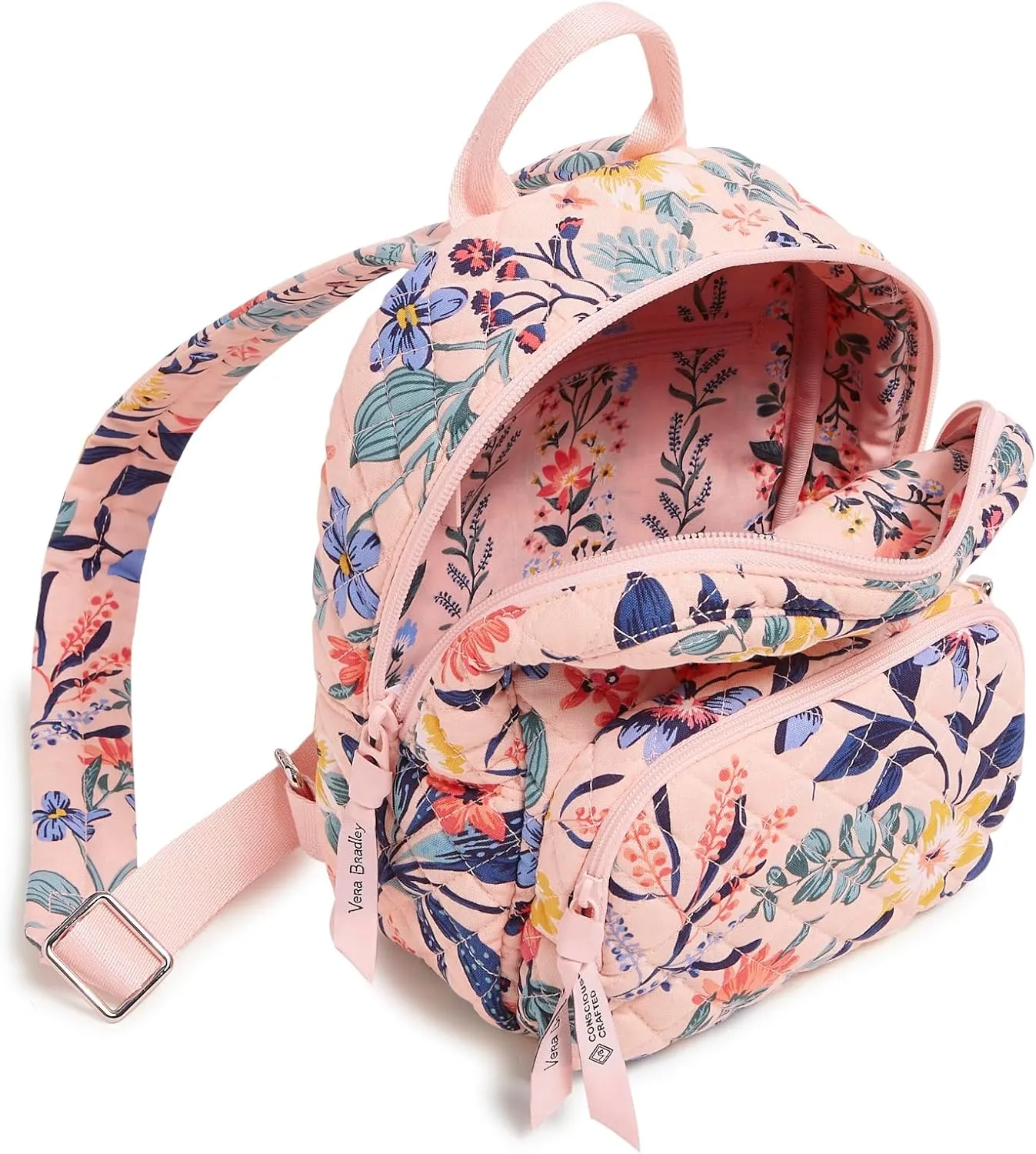 Vera Bradley Women's Cotton Mini Backpack Purse Bookbag, Paradise Coral, One Size