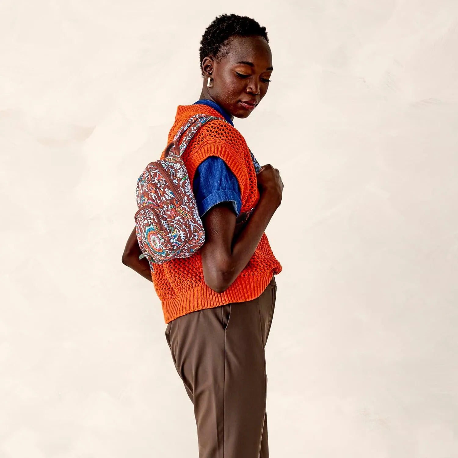 Vera Bradley Women's Premium Cotton Mini Banbury Backpack, Marrakesh Cinnamon, One Size