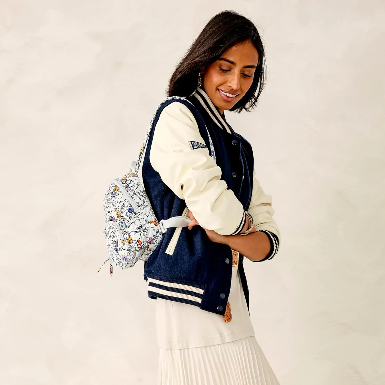 Vera Bradley Women's Premium Cotton Mini Banbury Backpack, Wing   Bloom, One Size