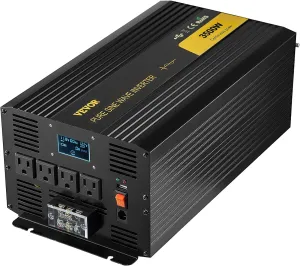 VEVOR Pure Sine Wave Inverter 3500 Watt Power Inverter, DC 12V to AC 120V Car Inverter, with USB Port LCD Display Remote Controller and AC Outlets (GFCI), for RV Truck Car Solar System Travel Camping