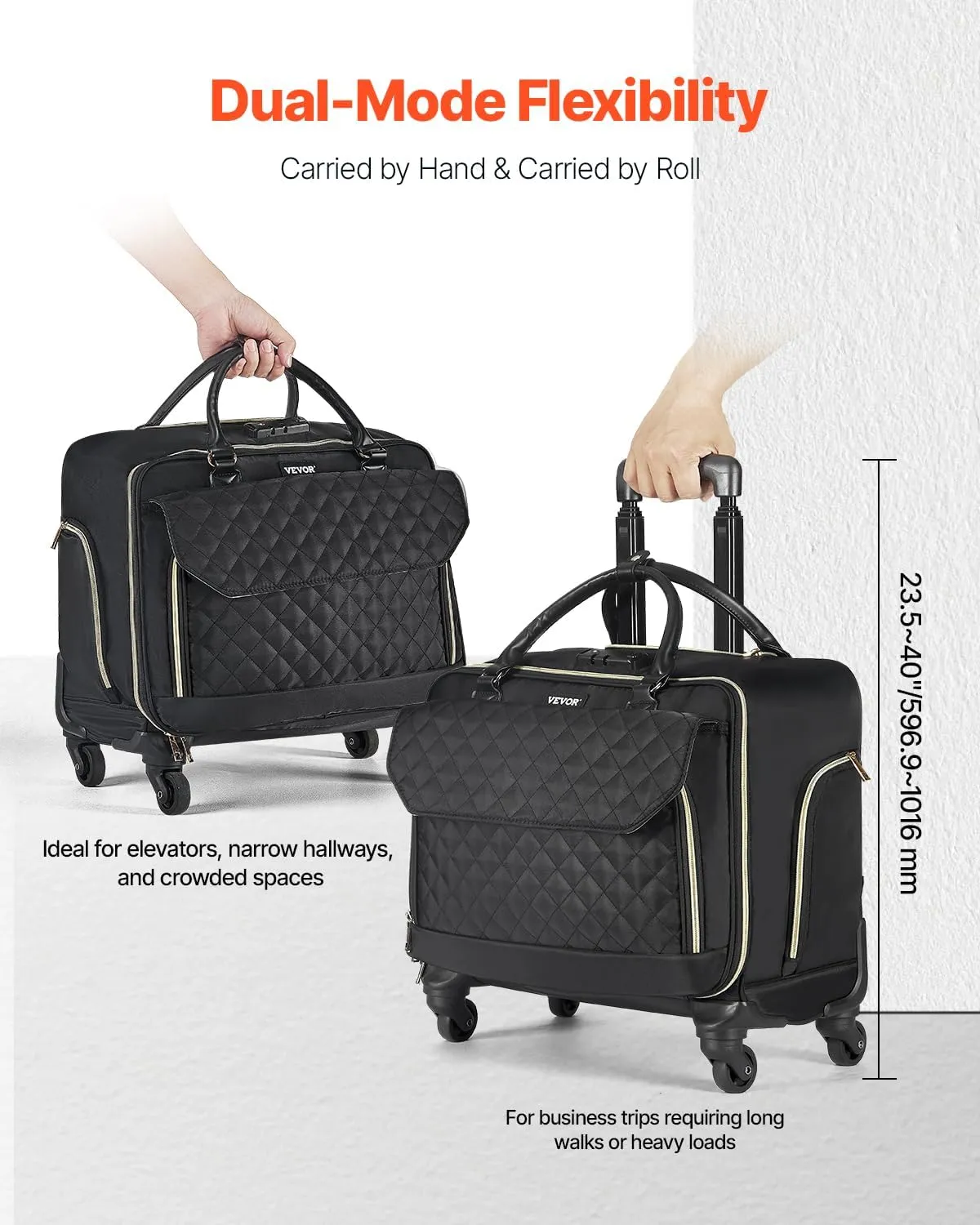 VEVOR Rolling laptop bag,Wheeled Briefcase, Roller Computer Tote Bag, Laptop Case for Work Travel Business Office, Women Men
