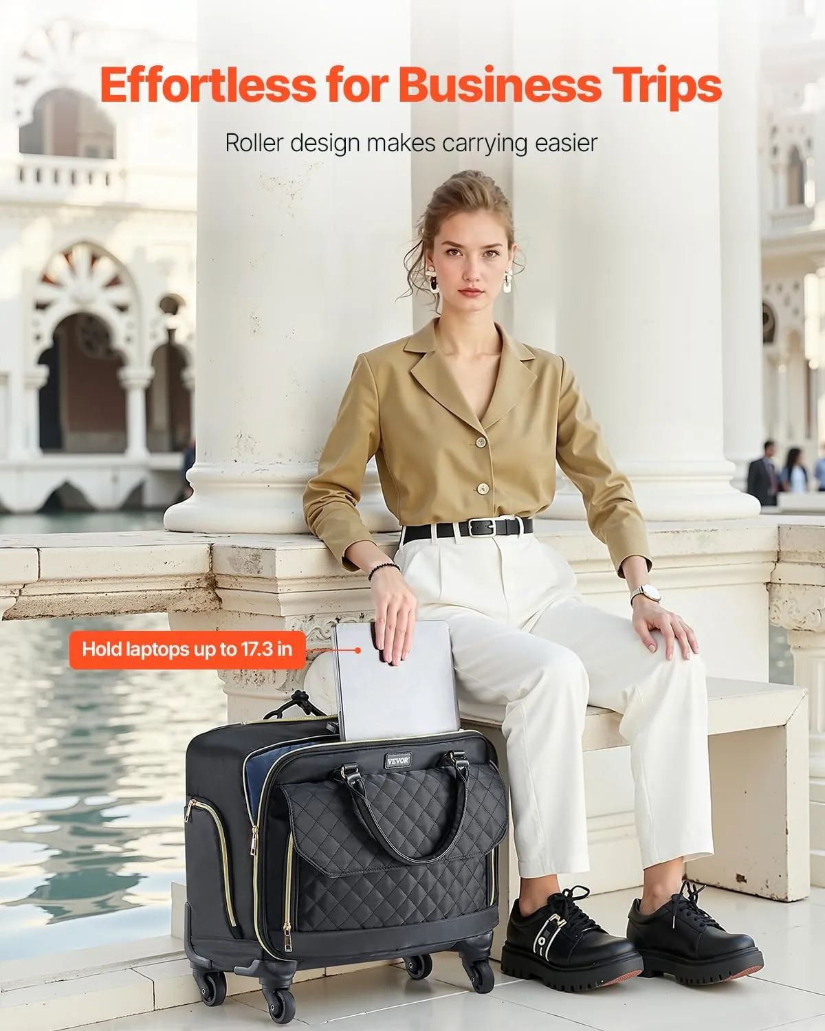 VEVOR Rolling laptop bag,Wheeled Briefcase, Roller Computer Tote Bag, Laptop Case for Work Travel Business Office, Women Men