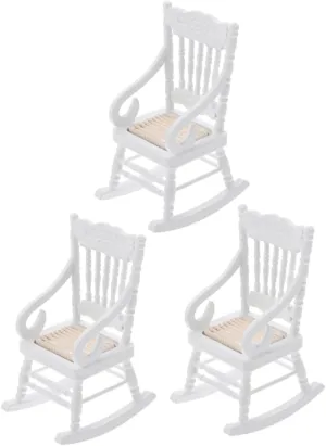 VICASKY 1:12 Scale Miniature Rocking Chair 3pcs Dollhouse Furniture Realistic Wooden Toy Chair for Fairy Garden