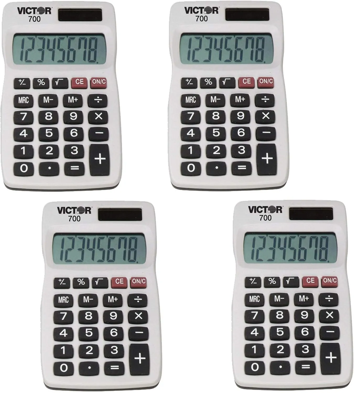 Victor 700 8 Digit Pocket Calculator, White, Great for Carrying in Backpacks, Purses and breifcases, 4 Pack