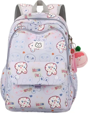 VIDOSCLA Girls Backpack for School Colorful Bunny Bookbag Kids School Book Bag for Girls