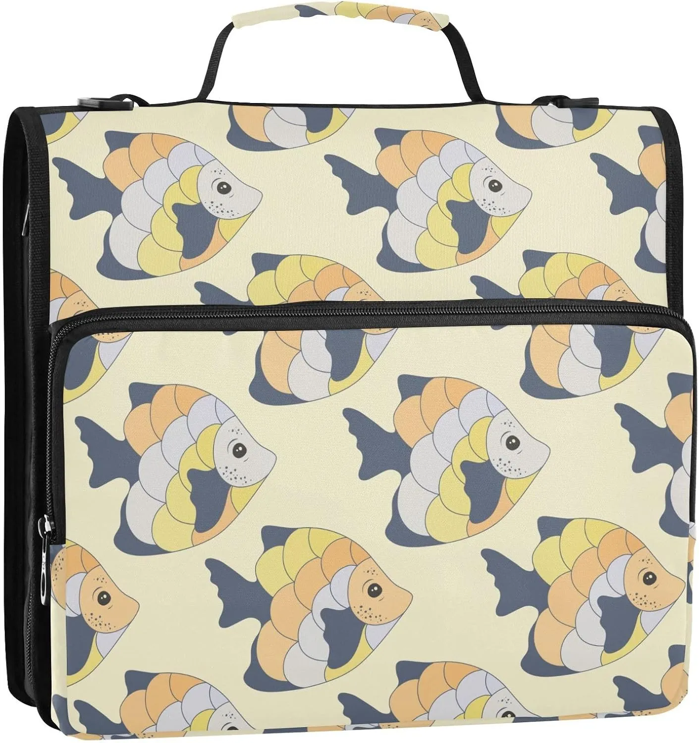 VIGTRO Exotic Coral Reef Fish 1.5 Inch 3 Ring Case Zipper Binder Organizer Bag with Shoulder Strap and Handle Multi-Pocket File Folder for Office Supplies