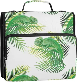 VIGTRO Exotic Lizard Chameleon 1.5 Inch 3 Ring Case Zipper Binder Organizer Bag with Shoulder Strap and Handle Multi-Pocket File Folder for Office Supplies