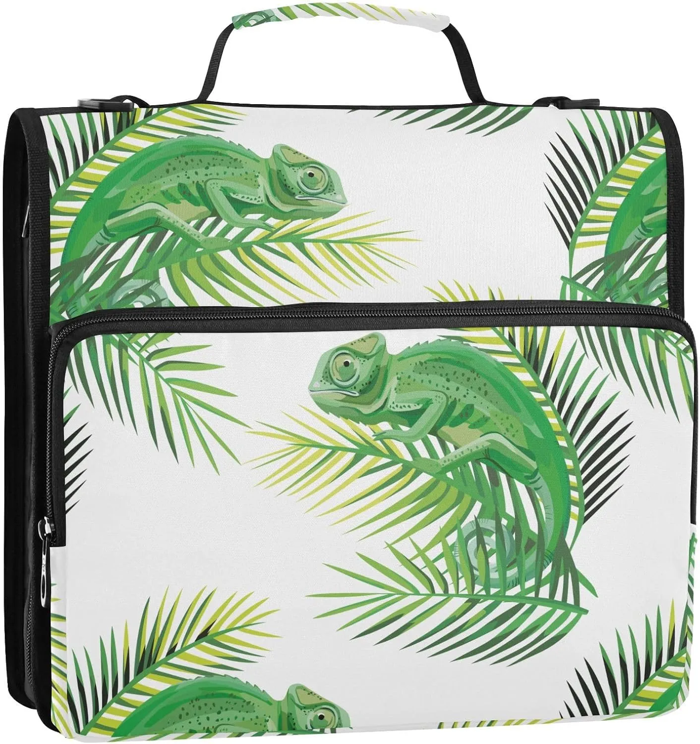 VIGTRO Exotic Lizard Chameleon 1.5 Inch 3 Ring Case Zipper Binder Organizer Bag with Shoulder Strap and Handle Multi-Pocket File Folder for Office Supplies