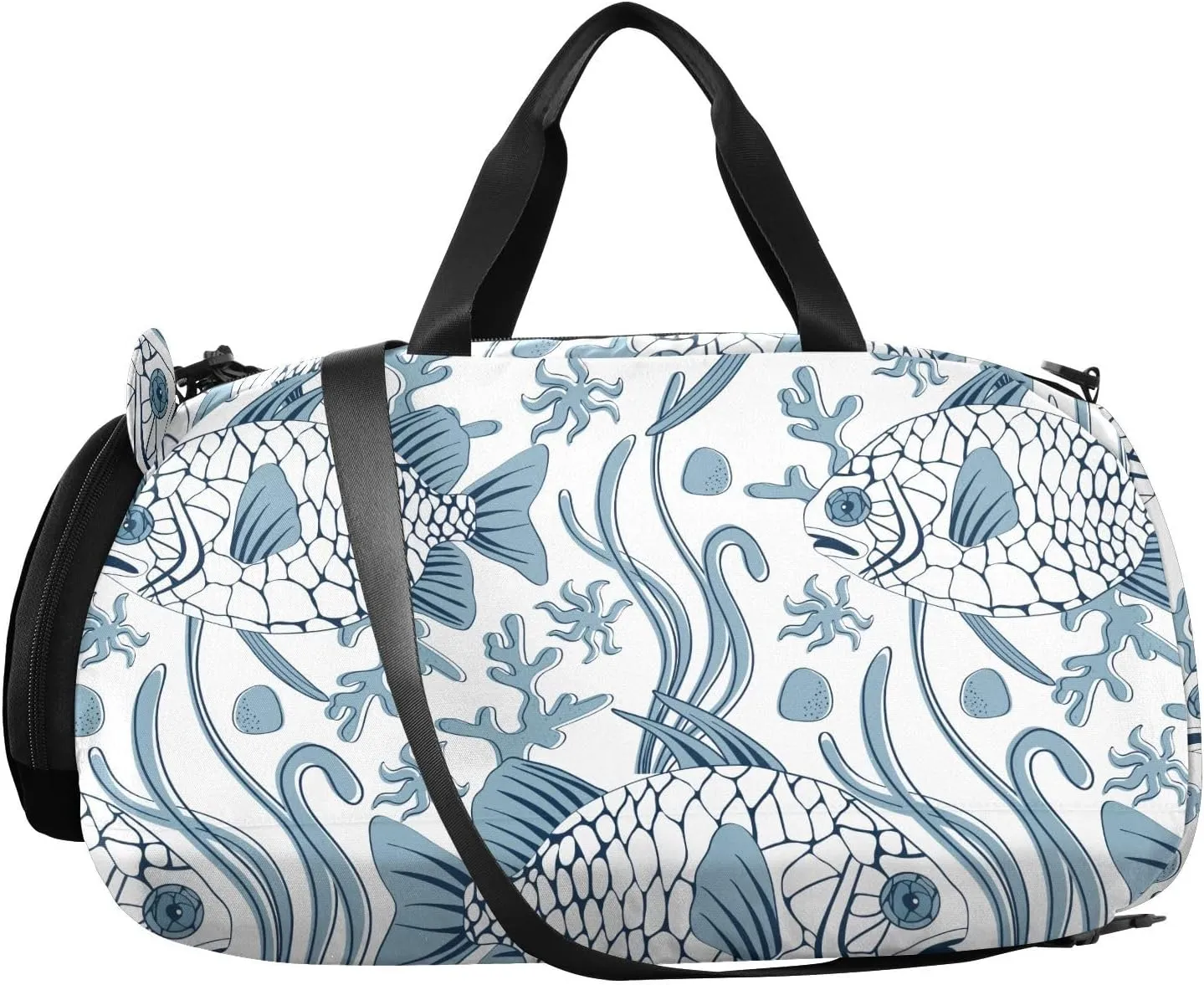 VIGTRO Exotic Pine Cone Fish Pattern Kids Overnight Travel Duffel Bag Sport Gym Bag for Boys Girls with Shoe Compartment, Carry On Weekender Luggage Bag for Dance Swim Yoga