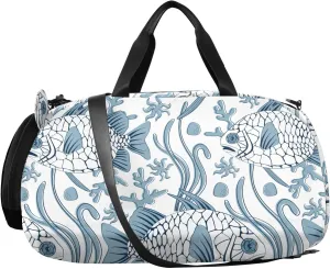 VIGTRO Exotic Pine Cone Fish Pattern Kids Overnight Travel Duffel Bag Sport Gym Bag for Boys Girls with Shoe Compartment, Carry On Weekender Luggage Bag for Dance Swim Yoga