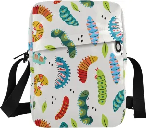 VIGTRO Small Messenger Bag Purse, Colorful Caterpillars Leaves Mini Crossbody Bag with Adjustable Strap for Women Men, Small Shoulder Bag for Travel Outdoor Sports