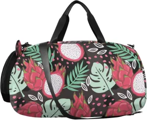 VIGTRO Tropical Dragon Fruit Exotic Leaves Kids Overnight Travel Duffel Bag Sport Gym Bag for Boys Girls with Shoe Compartment, Carry On Weekender Luggage Bag for Dance Swim Yoga