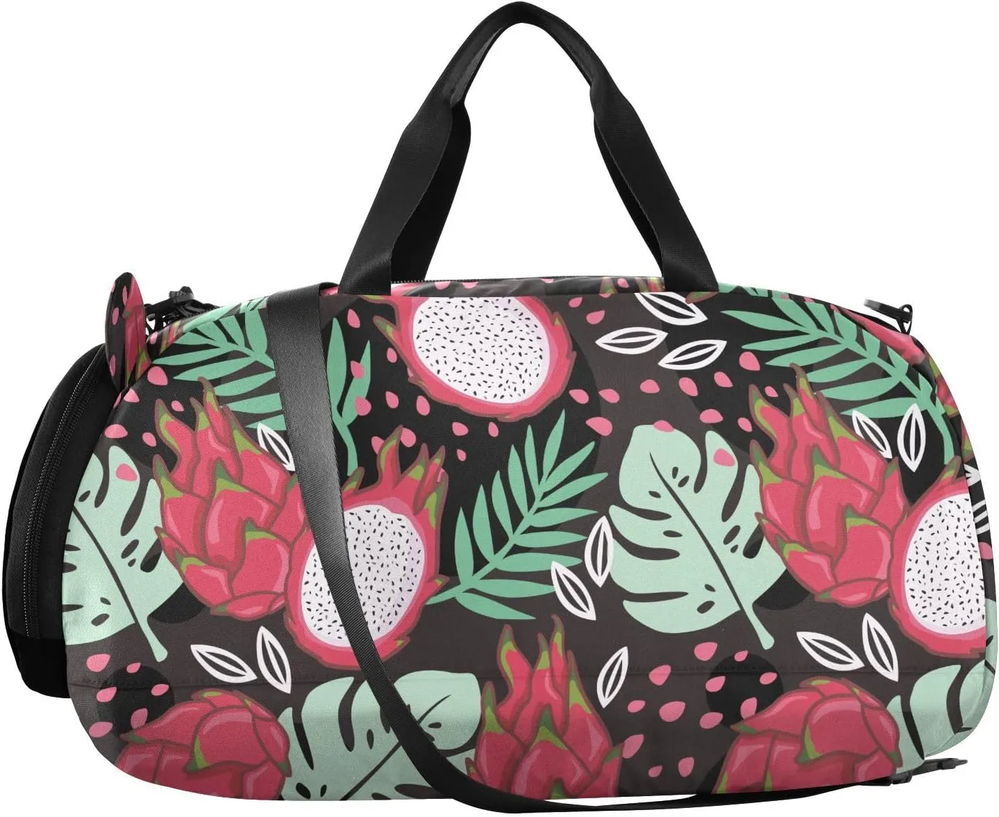 VIGTRO Tropical Dragon Fruit Exotic Leaves Kids Overnight Travel Duffel Bag Sport Gym Bag for Boys Girls with Shoe Compartment, Carry On Weekender Luggage Bag for Dance Swim Yoga
