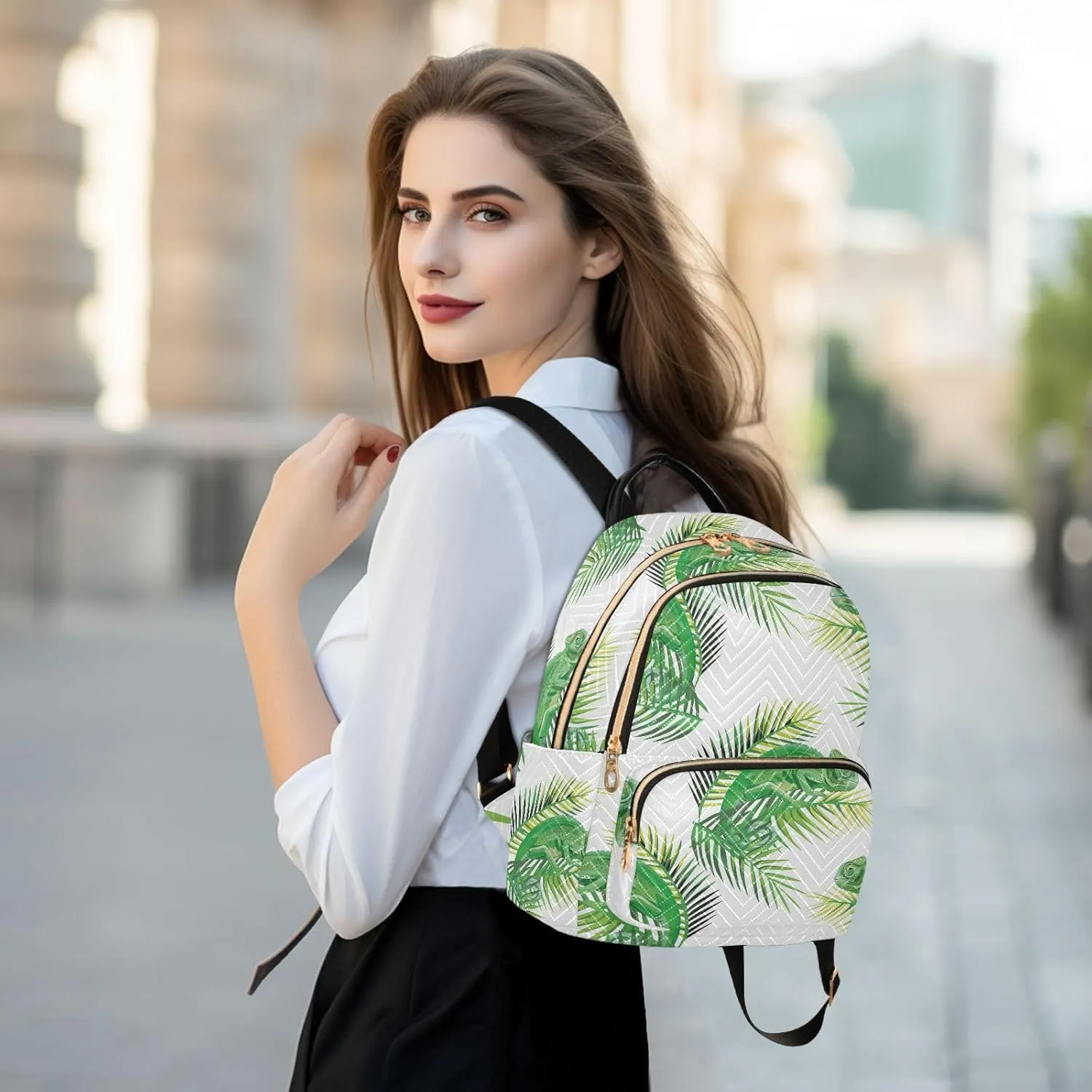 VIGTRO Women Fashion Backpack Quilted Mini Purse Exotic Lizard Chameleon, Lightweight Travel Casual Shoulder Backpack with Adjustable Straps Size S
