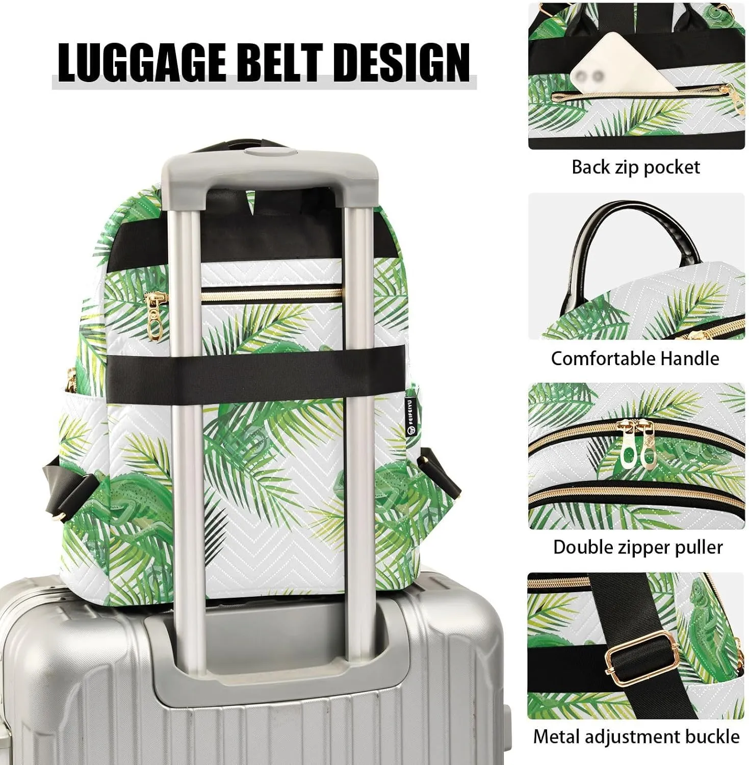 VIGTRO Women Fashion Backpack Quilted Mini Purse Exotic Lizard Chameleon, Lightweight Travel Casual Shoulder Backpack with Adjustable Straps Size S