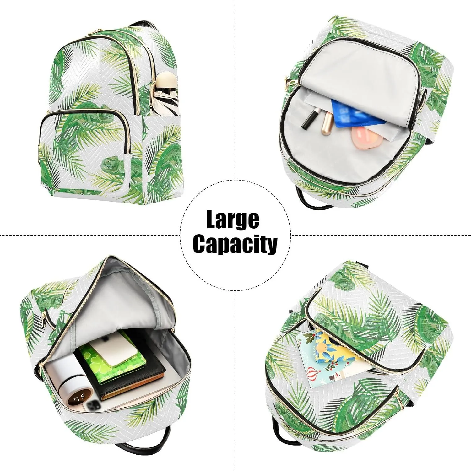 VIGTRO Women Fashion Backpack Quilted Mini Purse Exotic Lizard Chameleon, Lightweight Travel Casual Shoulder Backpack with Adjustable Straps Size S