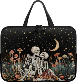 Vintage Human Skeleton Mushroom Moon Star Print Laptop Sleeve Case for Women Men Work Computer Protective Bag Tablet Carrying Briefcase with Handle 360° Protective Laptop Bag, 17inch