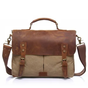Vintage Leather & Canvas Messenger Bag - Classic Satchel Style