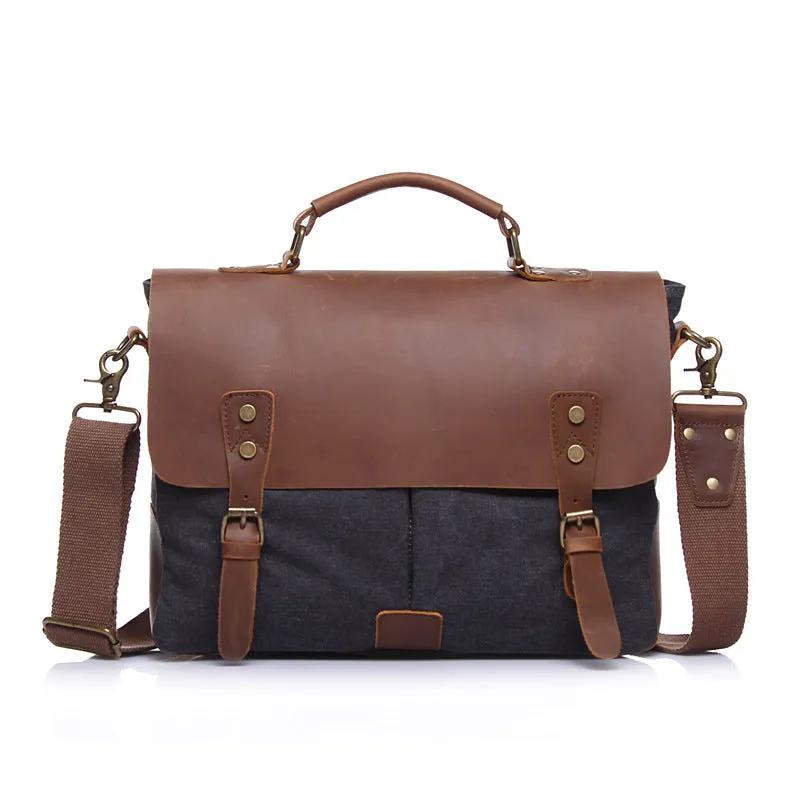 Vintage Leather & Canvas Messenger Bag - Classic Satchel Style