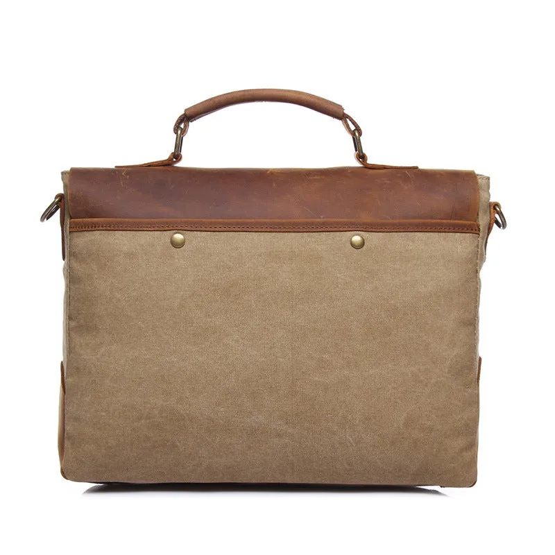 Vintage Leather & Canvas Messenger Bag - Classic Satchel Style