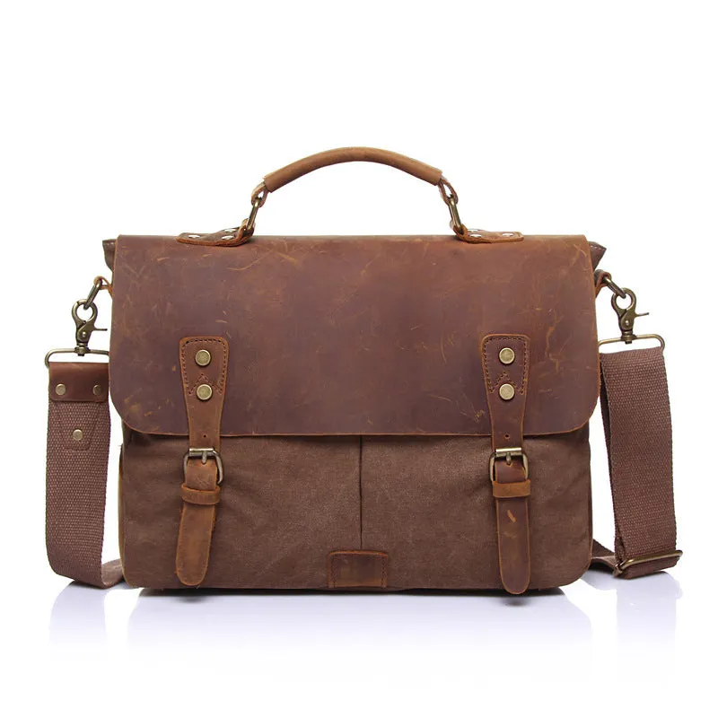Vintage Leather & Canvas Messenger Bag - Classic Satchel Style