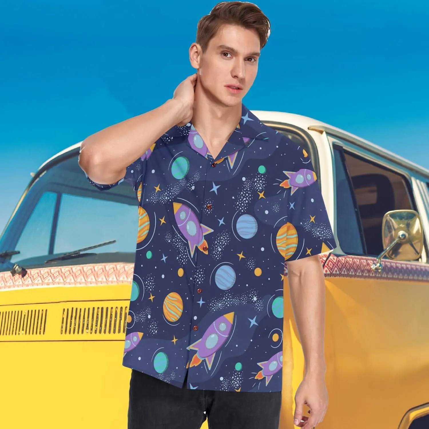 visesunny Mens Button Down Short Sleeve Dress Shirt Novelty Hawaiian Holiday Summer Funny Tops S-XXXL