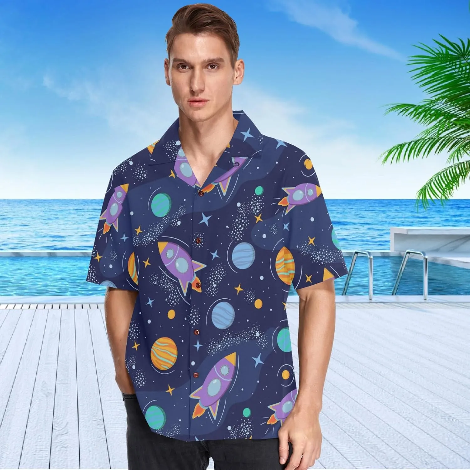 visesunny Mens Button Down Short Sleeve Dress Shirt Novelty Hawaiian Holiday Summer Funny Tops S-XXXL