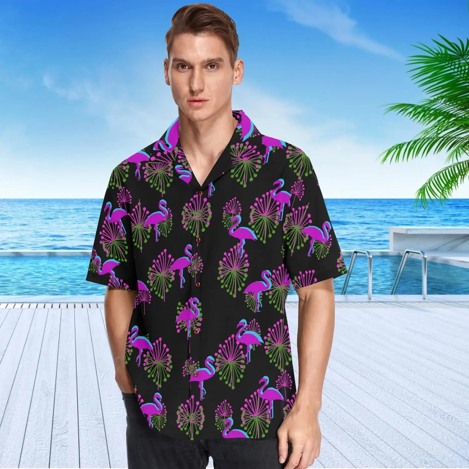 visesunny Mens Casual Button Down Short Sleeve Hawaiian Shirt Aloha Shirt