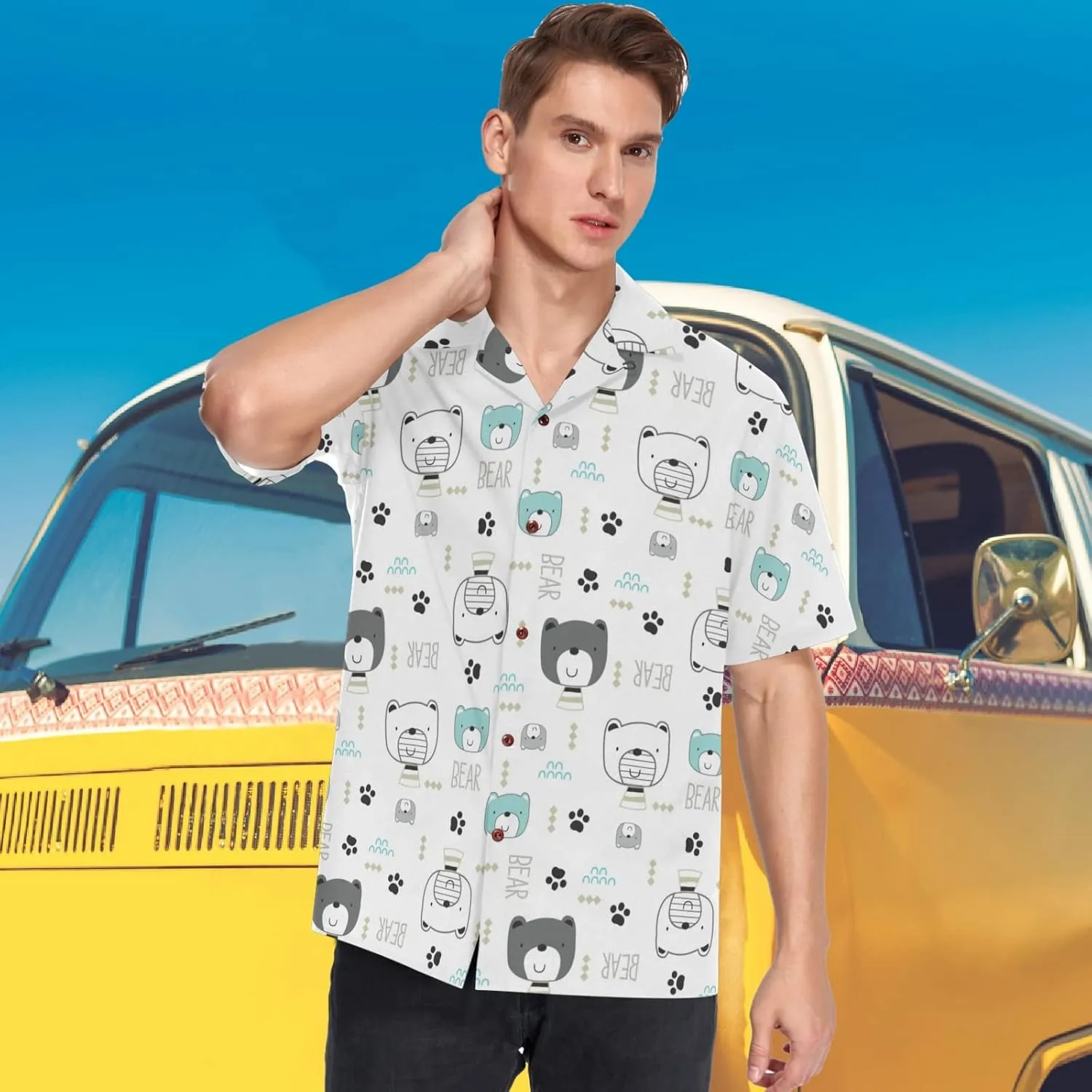 visesunny Mens Casual Button Down Short Sleeve Hawaiian Shirt Aloha Shirt