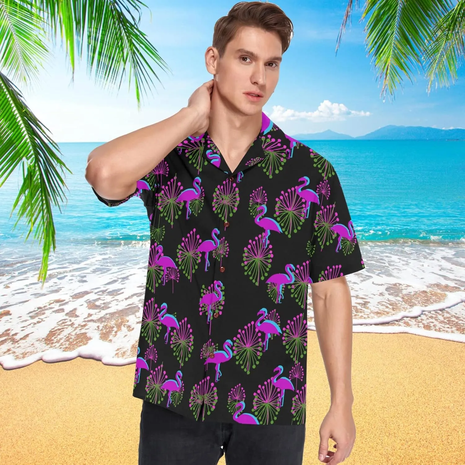 visesunny Mens Casual Button Down Short Sleeve Hawaiian Shirt Aloha Shirt