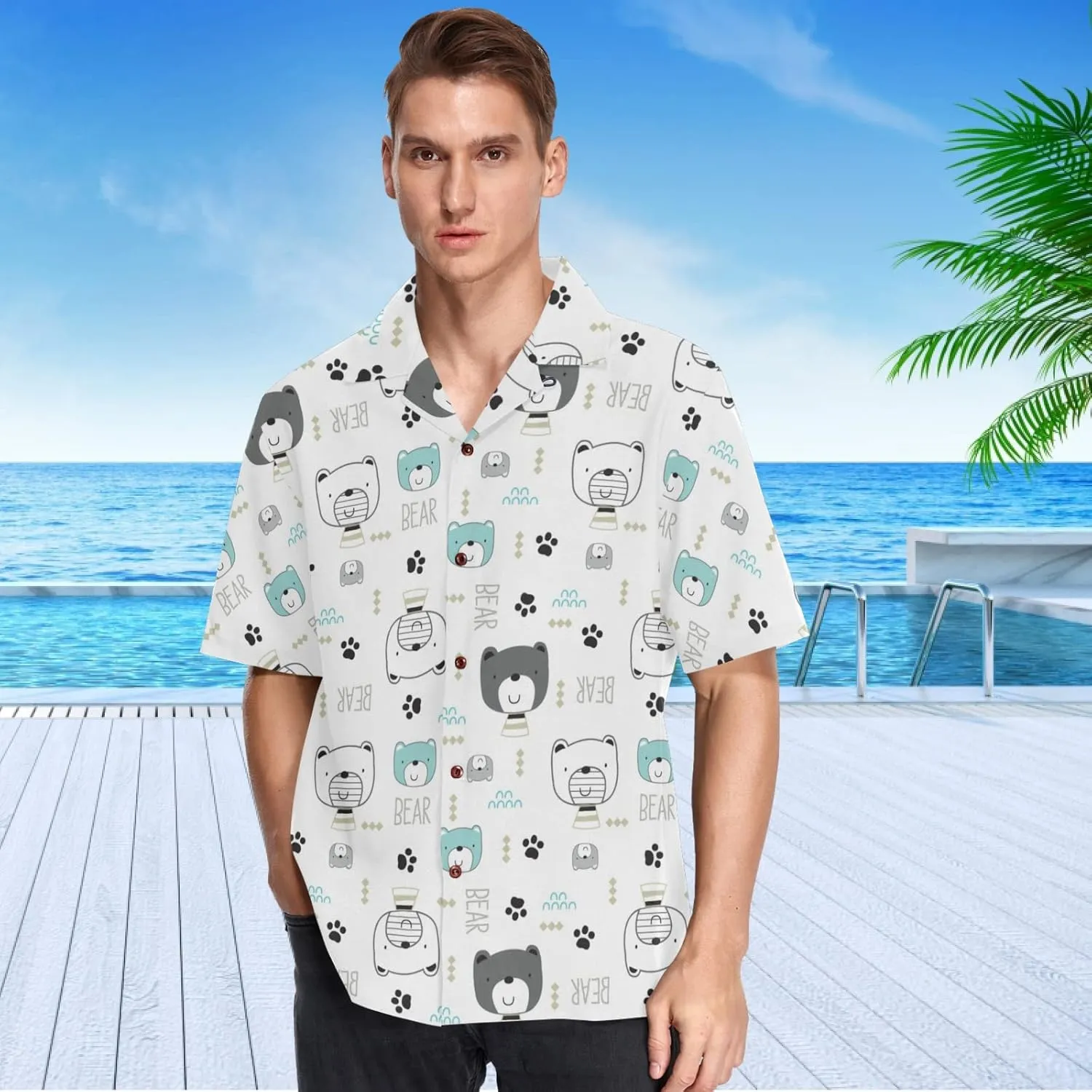 visesunny Mens Casual Button Down Short Sleeve Hawaiian Shirt Aloha Shirt