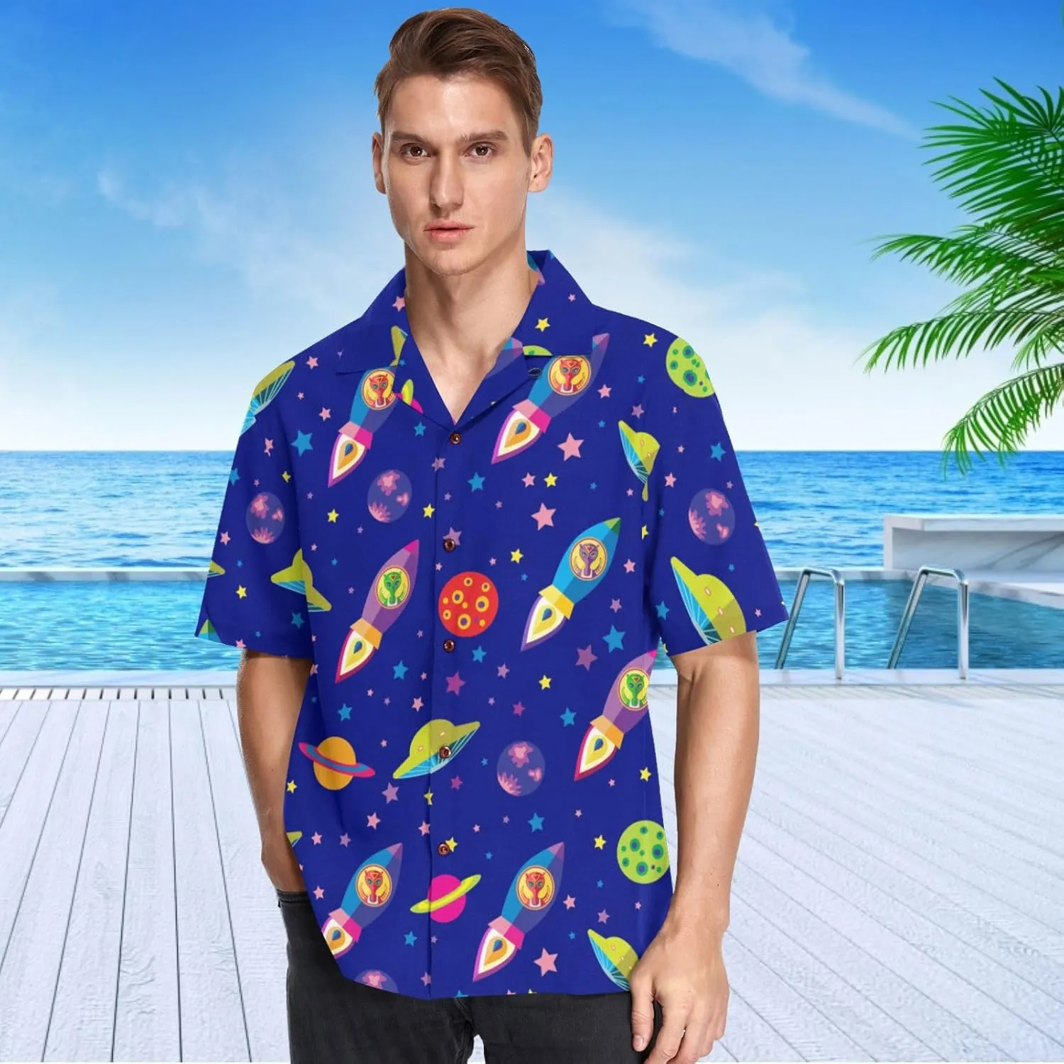visesunny Novelty Hawaiian Shirts for Men Short Sleeve Aloha Beach Shirt Stylish Tropical Summer Casual Button Down Shirts