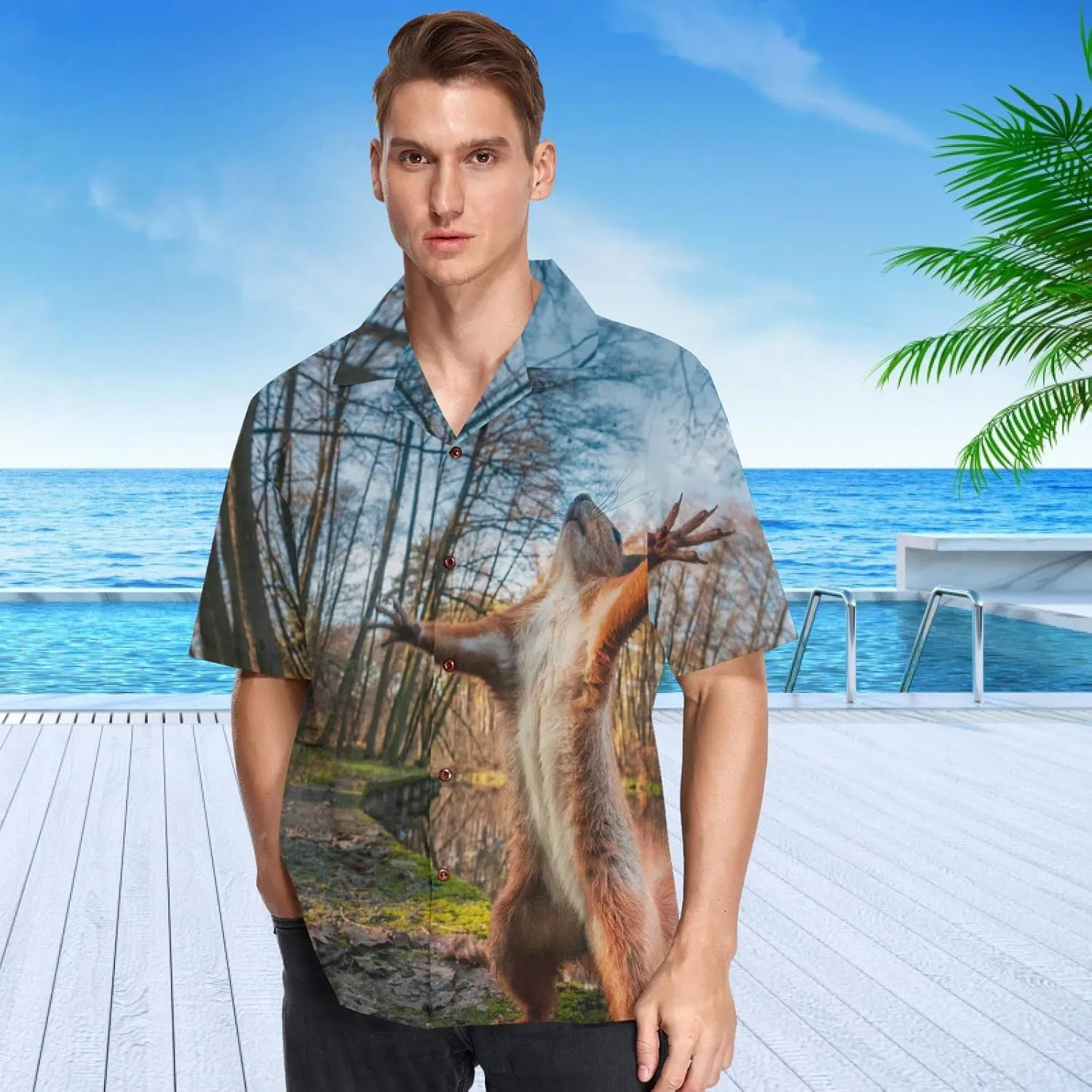 visesunny Stylish Men's Seasonal Hawaiian Print Button Down Short Sleeve Shirt Beach Clothing Unisex S-XXXL