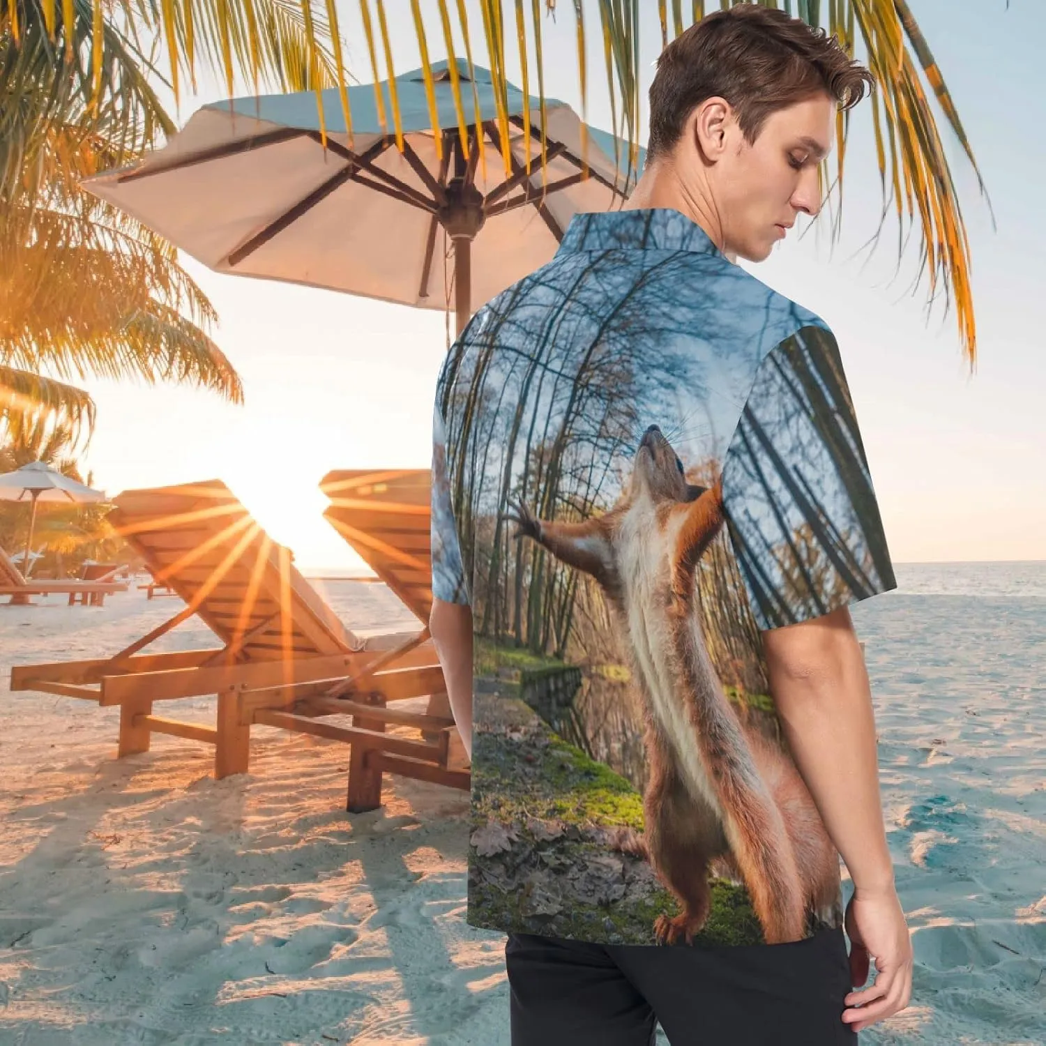 visesunny Stylish Men's Seasonal Hawaiian Print Button Down Short Sleeve Shirt Beach Clothing Unisex S-XXXL