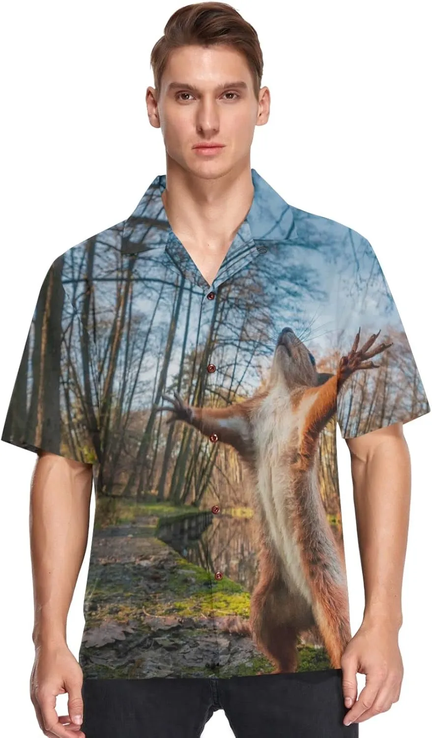 visesunny Stylish Men's Seasonal Hawaiian Print Button Down Short Sleeve Shirt Beach Clothing Unisex S-XXXL