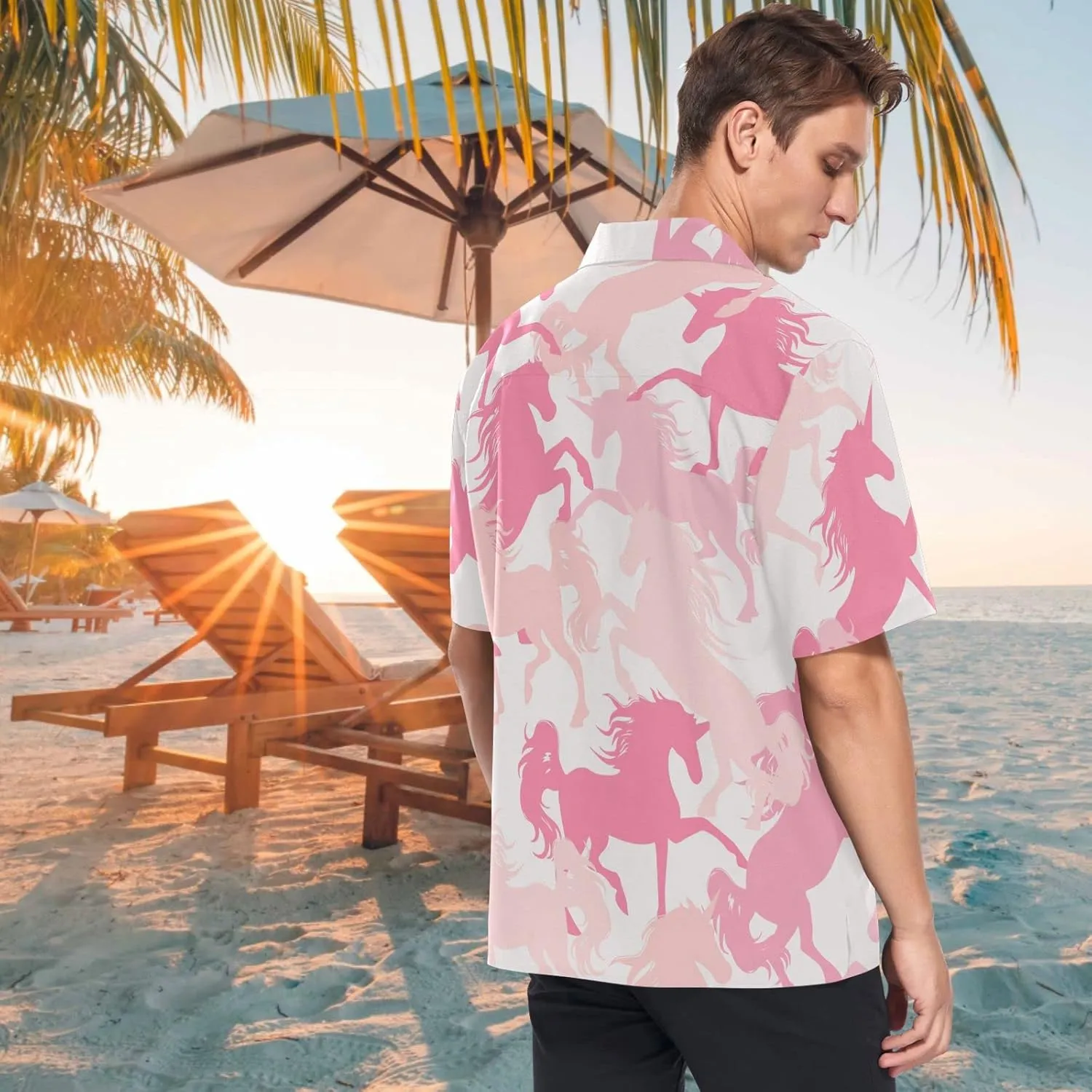visesunny Stylish Men's Seasonal Hawaiian Print Button Down Short Sleeve Shirt Beach Clothing Unisex S-XXXL