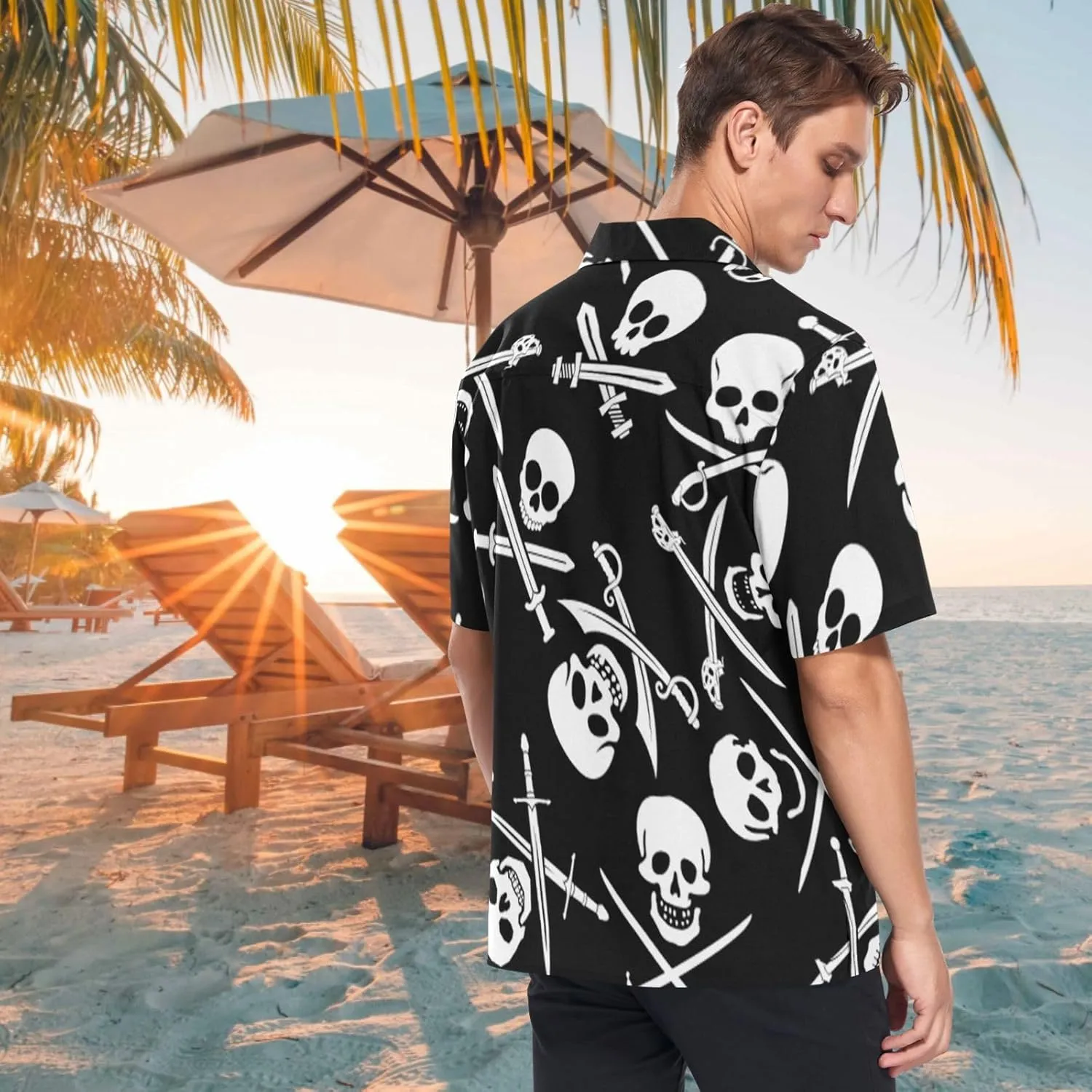 visesunny Stylish Men's Seasonal Hawaiian Print Button Down Short Sleeve Shirt Beach Clothing Unisex S-XXXL