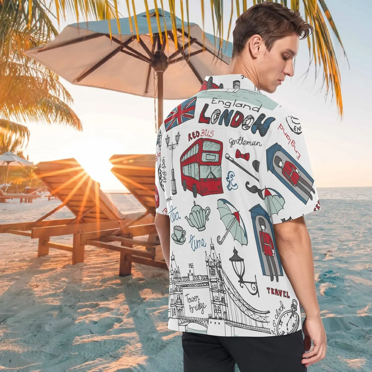 visesunny Stylish Men's Seasonal Hawaiian Print Button Down Short Sleeve Shirt Beach Clothing Unisex S-XXXL
