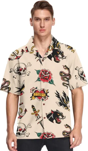 visesunny Stylish Men's Seasonal Hawaiian Print Button Down Short Sleeve Shirt Beach Clothing Unisex S-XXXL
